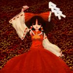  1girl black_eyes bow circlek dress female gohei hakurei_reimu ornament red_bow red_dress ribbon rod solo touhou 