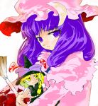  1girl blonde_hair broom character_doll doll female hat kirisame_marisa mo patchouli_knowledge purple_hair shunsei_(muratou) solo touhou upper_body violet_eyes white_background witch witch_hat yellow_eyes 