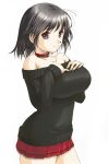  bare_shoulders black_hair breast_suppress breasts collar huge_breasts large_breasts original red_eyes short_hair yurikuta_tsukumi 