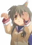  1girl animated animated_gif clannad dancing hat ibuki_fuuko long_hair lowres michael_jackson monster_mash outstretched_arms parody party_hat ribbon school_uniform serafuku solo thriller zombie_pose 