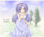  1girl clannad dress hair_bobbles hair_ornament ichinose_kotomi long_hair satou_takeshi solo two_side_up 
