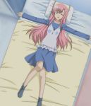  1girl bed hayate_no_gotoku! highres katsura_hinagiku long_hair long_legs lying pink_hair screencap solo 