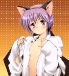  1boy angelous_lazward animal_ears cat_ears lowres male_focus oekaki open_clothes open_shirt original purple_hair shirt solo sovereign_(yagisaka_seto) trap violet_eyes white_shirt yagisaka_seto 