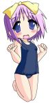  barefoot blush hiiragi_tsukasa long_image lucky_star neopure one-piece_swimsuit purple_hair school_swimsuit swimsuit tall_image 