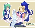  animal_ears barefoot cat_ears cosplay furude_rika fuyuichi garter_belt higurashi_no_naku_koro_ni kneeling maid nurse sonozaki_mion takano_miyo thigh-highs 