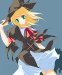  1girl blonde_hair green_eyes hat short_hair simple_background solo witch_hat yudesoba 