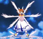  1girl aiming_at_viewer bow closed_eyes energy_ball lyrical_nanoha magic_circle magical_girl mahou_shoujo_lyrical_nanoha mahou_shoujo_lyrical_nanoha_a&#039;s raising_heart red_bow redhead shoes solo takamachi_nanoha twintails white_devil winged_shoes wings 