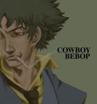  1boy 90s aso brown_eyes cigarette copyright_name cowboy_bebop male_focus necktie one-eyed smoking solo spike_spiegel 