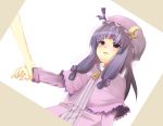  1girl capelet crescent dutch_angle female frills hand_holding hat long_hair long_sleeves mob_cap patchouli_knowledge purple_hair sazame solo_focus touhou upper_body violet_eyes 