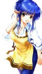  1girl apron blue_hair breasts brown_eyes clannad cleavage large_breasts sagara_misae sleeves_rolled_up solo 