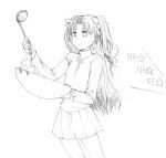  1girl 7c cooking fate/stay_night fate_(series) monochrome skirt solo tohsaka_rin 