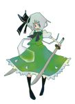  1girl blue_eyes bow dress female ghost hitodama katana konpaku_youmu konpaku_youmu_(ghost) lowres silver_hair skinny solo suzumiya_nora sword touhou weapon 