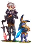  1boy armor bad_id cornelius_(odin_sphere) eating furry hiz male_focus nature odin_sphere oswald plant rabbit solo sword weapon white_background 