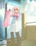 1girl blonde_hair brown_eyes female full_body laundry outdoors solo weno weno&#039;s_blonde_original_character 