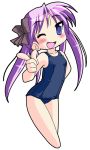  barefoot blush hiiragi_kagami long_hair lucky_star neopure one-piece_swimsuit purple_hair school_swimsuit swimsuit 