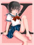  barefoot nazo_no_kanojo_x school_uniform scissors serafuku urabe_mikoto 