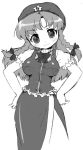  1girl beret blush braid female hat head_tilt hong_meiling long_hair looking_at_viewer manji_taba monochrome puffy_short_sleeves puffy_sleeves short_sleeves side_slit simple_background smile solo star the_embodiment_of_scarlet_devil touhou twin_braids white_background 