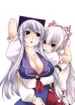  2girls breasts cleavage female fujiwara_no_mokou hug kamishirasawa_keine multiple_girls oohira_sansetto touhou yuri 