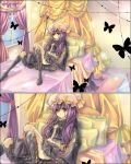  bad_id bed butterfly crescent_moon female hat long_hair moon patchouli_knowledge purple_hair rabishia touhou violet_eyes 