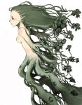  1girl bad_id breasts dryad flower kasa monster_girl nude plant plant_girl profile rose simple_background small_breasts solo tentacle topless vines white_background 