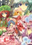  5girls bad_id bat_wings beret blue_eyes bow china_dress chinese_clothes crescent crystal demon_wings dress expressionless female flandre_scarlet from_behind green_eyes hat hong_meiling izayoi_sakuya looking_at_viewer looking_back mob_cap multiple_girls patchouli_knowledge pink_bow profile purple_hair rabishia red_dress red_eyes redhead remilia_scarlet silver_hair star the_embodiment_of_scarlet_devil touhou upper_body vampire violet_eyes wings 