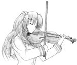 clannad closed_eyes ichinose_kotomi instrument monochrome school_uniform serafuku sketch violin 