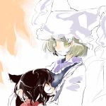  2girls animal_ears blonde_hair brown_hair cat_ears chen closed_eyes female from_side hat hug long_sleeves mo multiple_girls pillow_hat profile short_hair shunsei_(muratou) tabard tassel touhou upper_body yakumo_ran 