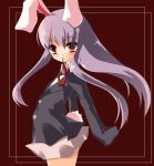  1girl :3 animal_ears blazer female flat_chest lavender_hair long_sleeves mouth_hold noi rabbit_ears red_eyes reisen_udongein_inaba ribbon solo touhou 
