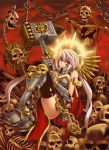  banner book boots breasts chain chains cross gold halo hammer hook kaizeru legs legs_together living_saint long_hair ornate pink_hair red_eyes sisters_of_battle skeleton skull solo tattoo thighhighs thighs very_long_hair warhammer warhammer_40k weapon wings 