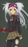  bad_id goggles jacket karas miniskirt pantyhose silver_hair skirt twintails yellow_eyes yurine_(karas) zipper 