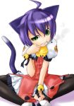  animal_ears bell cat_ears cat_tail cigarette green_eyes kyouran_kazoku_nikki midarezaki_kyouka pantyhose purple_hair smoke smoking taiji tail 