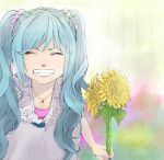  closed_eyes flower grin hatsune_miku highres jewelry necklace smile sunflower twintails vocaloid yamasan_(pixiv196093) 