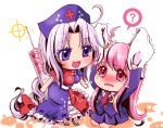  braid bunny_ears chibi hachi_(gaoo) hachi_fujimaru hair_ribbon long_hair purple_eyes rabbit_ears red_eyes reisen_udongein_inaba ribbon silver_hair syringe tears touhou trigram violet_eyes yagokoro_eirin 