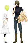  1girl allelujah_haptism artist_request balloon couple dress flat_chest food gundam gundam_00 hallelujah_haptism height_difference ice_cream long_hair silver_hair soma_peries stuffed_animal stuffed_toy 