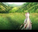  fujiwara_no_mokou hair_bow landscape letterboxed long_hair mathnote nature ponytail scenery silver_hair suspenders touhou very_long_hair 