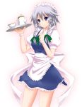  blue_eyes braid cup izayoi_sakuya maid teacup teapot touhou tray twin_braids wrist_cuffs yuurakudou_kurono 