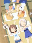  bad_id brown_hair cat closed_eyes fairy from_above kareha_aki lying multiple_girls on_back open_mouth original outstretched_arms short_hair sleeping spread_arms white_hair 