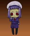  beret blood hat open_mouth original pantyhose purple_hair red_eyes saliva school_uniform skirt tareme unipo yukari-chan zombie 
