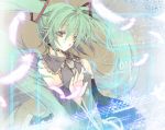  blue_eyes detached_sleeves feathers hatsune_miku headset long_hair lowres necktie ooki_bonta skirt twintails very_long_hair vocaloid 