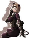  armor belt brown_eyes brown_hair catsuit erect_nipples eyepatch fantasy_earth_zero gauntlets leather lipstick mr.romance short_hair tail thigh_strap 