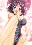  bare_legs black_hair blue_eyes bunny_ears bunnysuit marker_(medium) original rabbit_ears short_hair traditional_media yadokari_genpachirou 