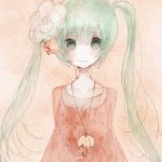  aqua_hair bad_id chibi flower hatsune_miku pechika smile twintails umbrella vocaloid 