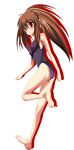  brown_hair daisha_hiroshi feet highres legs little_busters! little_busters!! long_hair natsume_rin one-piece_swimsuit ponytail red_eyes school_swimsuit swimsuit 