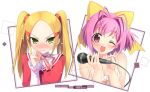  blonde_hair blush green_eyes kami_no_mizoshiru_sekai kami_nomi_zo_shiru_sekai kantoku microphone nakagawa_kanon pink_eyes pink_hair twintails wink 