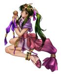  1girl absurdres anklet chiki_(fire_emblem) female fire_emblem fire_emblem:_mystery_of_the_emblem fire_emblem_mystery_of_the_emblem fire_emblem_shadow_dragon full_body green_eyes green_hair highres long_hair masamune_shirow no_socks official_art pointy_ears ponytail shirou_masamune shirow_masamune shoes simple_background sleeveless solo tied_hair white_background yellow_eyes 