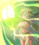  1girl blush breasts cape cleavage detached_sleeves final_fantasy final_fantasy_iv green_eyes green_hair large_breasts legs magic rydia sideboob solo tears thighs torn_clothes 
