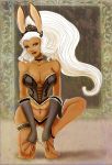  1girl animal_ears dark_skin feet final_fantasy final_fantasy_xii fran rabbit_ears revealing_clothes solo viera 