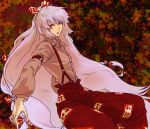  1girl bow egawa_satsuki female fujiwara_no_mokou hair_bow long_hair pants red_eyes solo suspenders touhou white_hair 