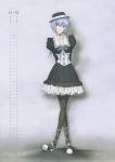  00s 2008 absurdres ayanami_rei black_legwear blue_hair bow calendar choker cross december dress evangelion:_1.0_you_are_(not)_alone flower frills fukano_youichi gothic_lolita hat highres lolita_fashion neon_genesis_evangelion november official_art pantyhose porkpie_hat puffy_sleeves rebuild_of_evangelion red_eyes ribbon scan short_hair 