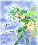  1girl boots detached_sleeves final_fantasy final_fantasy_iv green_boots green_eyes green_hair leaning_forward rydia solo thigh-highs whip 